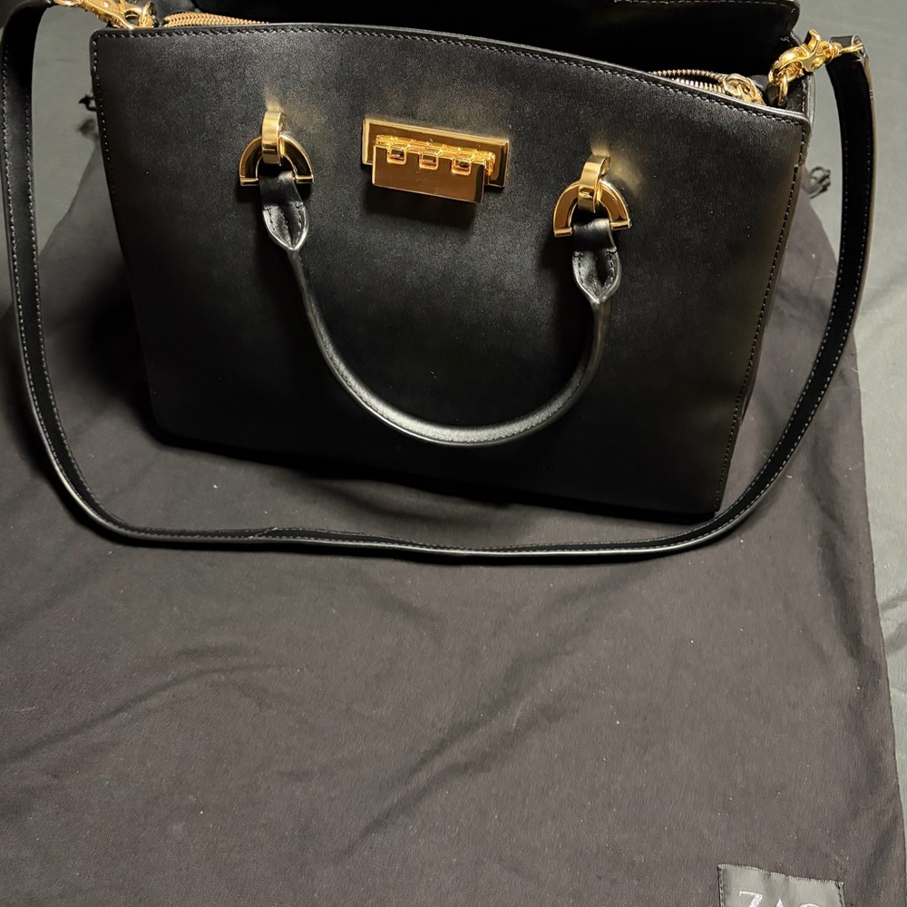 Zac Posen Eartha Convertible Black Leather‎ Satchel Original Dust Bag EUC Rare